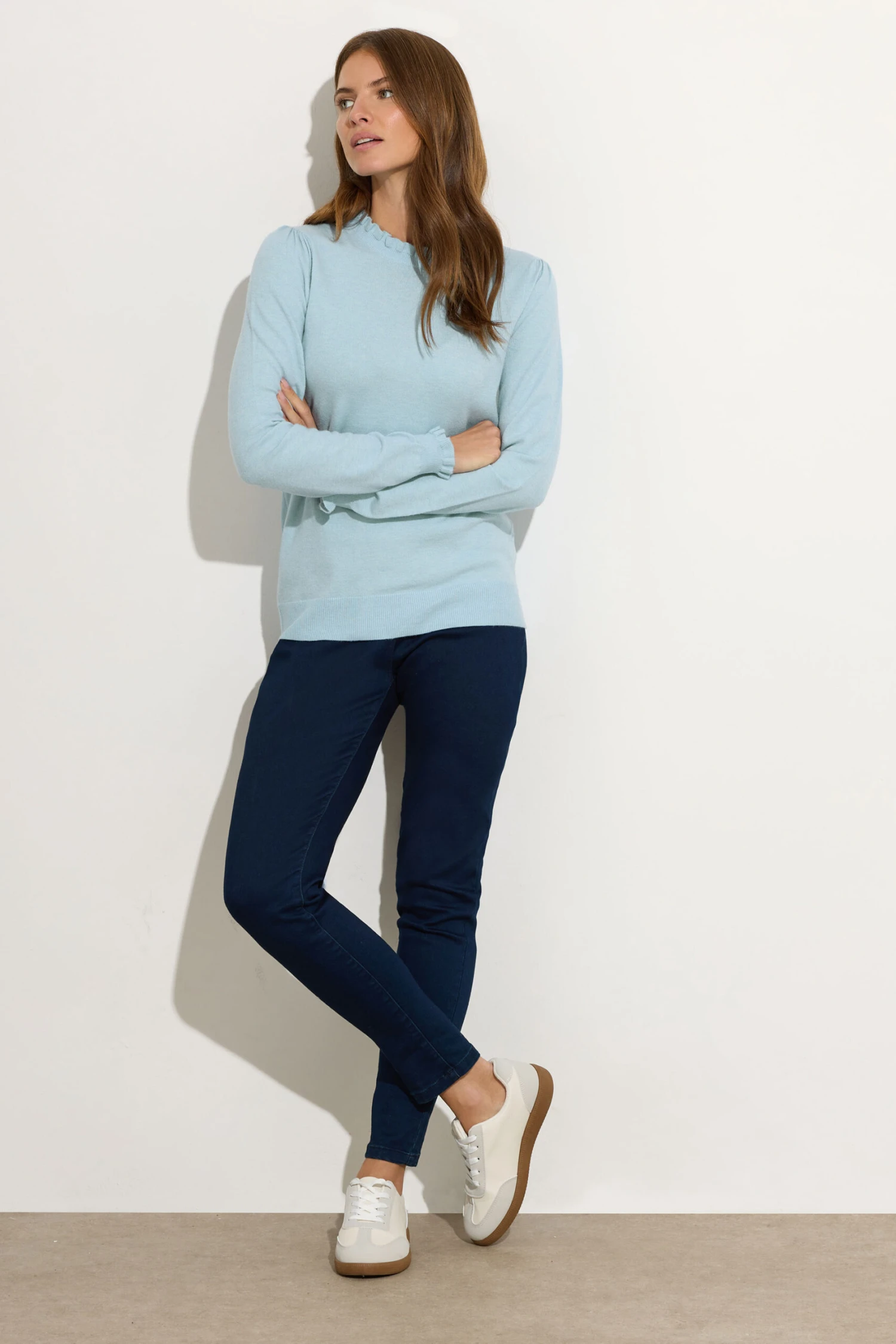 M&Co Light Blue Frill Neck Knitted Jumper 4 M&Co Light Blue Frill Neck Knitted Jumper – Image 2