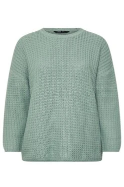 YOURS - Pull Bleu Vert Gauffré En Maille -Evans Boutique 5a698c9d 049b 40 280449 X