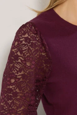LTS Tall Burgundy Red Lace Sleeve Knit Jumper -Evans Boutique 5a7ee9fb 021e 4e 356084 D