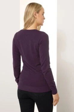 LTS Tall Dark Purple Knit V-Neck Jumper -Evans Boutique 5b290926 42ac 4e 356099 C