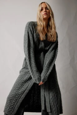 LTS Tall Charcoal Grey Cable Knit Midi Cardigan