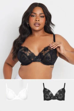 YOURS - Lot De 2 Soutiens-gorge à Armatures Non Rembourrés En Dentelle Noire Et Blanche