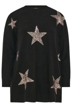 YOURS Curve - Pull Noir Orné D'étoiles à Sequins -Evans Boutique 5bd9359c ecca 4e 285075 X