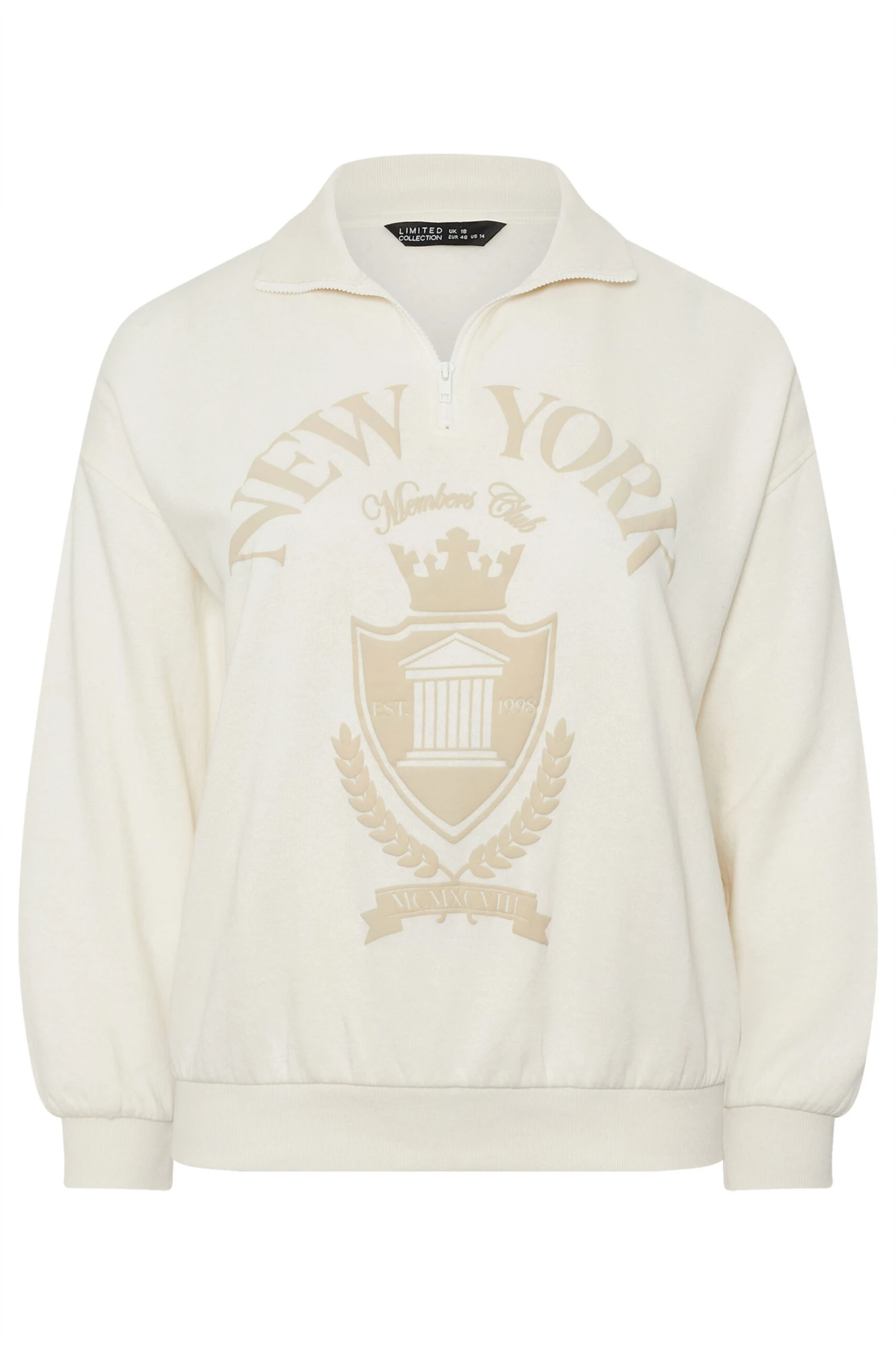LIMITED COLLECTION Sweat-shirt Curve Cream « New York » à Fermeture éclair Quart De Tour 7 LIMITED COLLECTION Sweat-shirt Curve Cream « New York » à Fermeture éclair Quart De Tour – Image 5