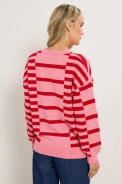 LTS Tall Pink & Red Striped Knitted Jumper -Evans Boutique 5c616da8 a634 4a 356362 C