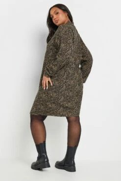 YOURS Curve Robe Pull Côtelée Marron à Imprimé Léopard -Evans Boutique 5c729e5e 8b9a 43 303858 C
