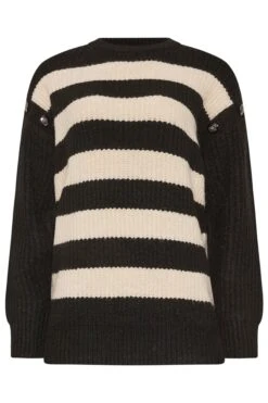 LTS Tall Black Knitted Striped Button Jumper 11 LTS Tall Black Knitted Striped Button Jumper -Evans Boutique 5c79d975 9b27 4e 353833 X