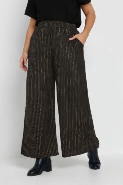 YOURS Curve Pantalon Large à Rayures Noires