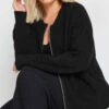 YOURS - Cardigan Noir En Maille Coupe Bomber