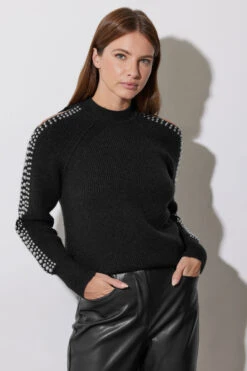 STAR Black Embellished Sleeve Jumper 10 STAR Black Embellished Sleeve Jumper -Evans Boutique 5ca10840 54af 45 110617 D