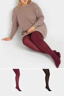 YOURS - Lot De 2 Collants Bordeaux & Noir 100 Denier