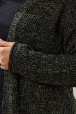 YOURS - Cardigan Maxi Noir & Vert Kaki En Maille -Evans Boutique 5cfad503 0b10 40 280401 D