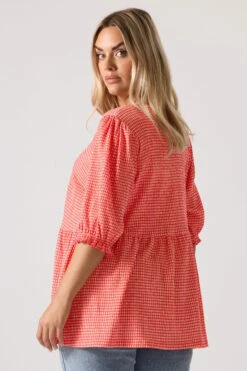 YOURS - Top Rouge Carreaux & Noeuds Manches Courtes -Evans Boutique 5d1c9f33 79c4 40 322863 C