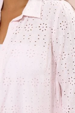 YOURS - Chemisier Rose Broderie Anglaise Manches Longues -Evans Boutique 5d5ac9e2 0cf6 44 330618 D