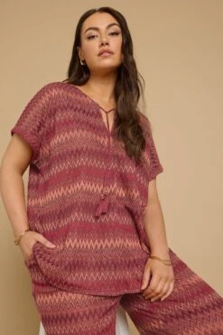 YOURS - Top Rouille Ample Manches Longues Zig Zag