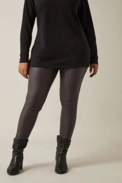 EVANS - Pantalon Marron Effet Cuir Taille Élastique