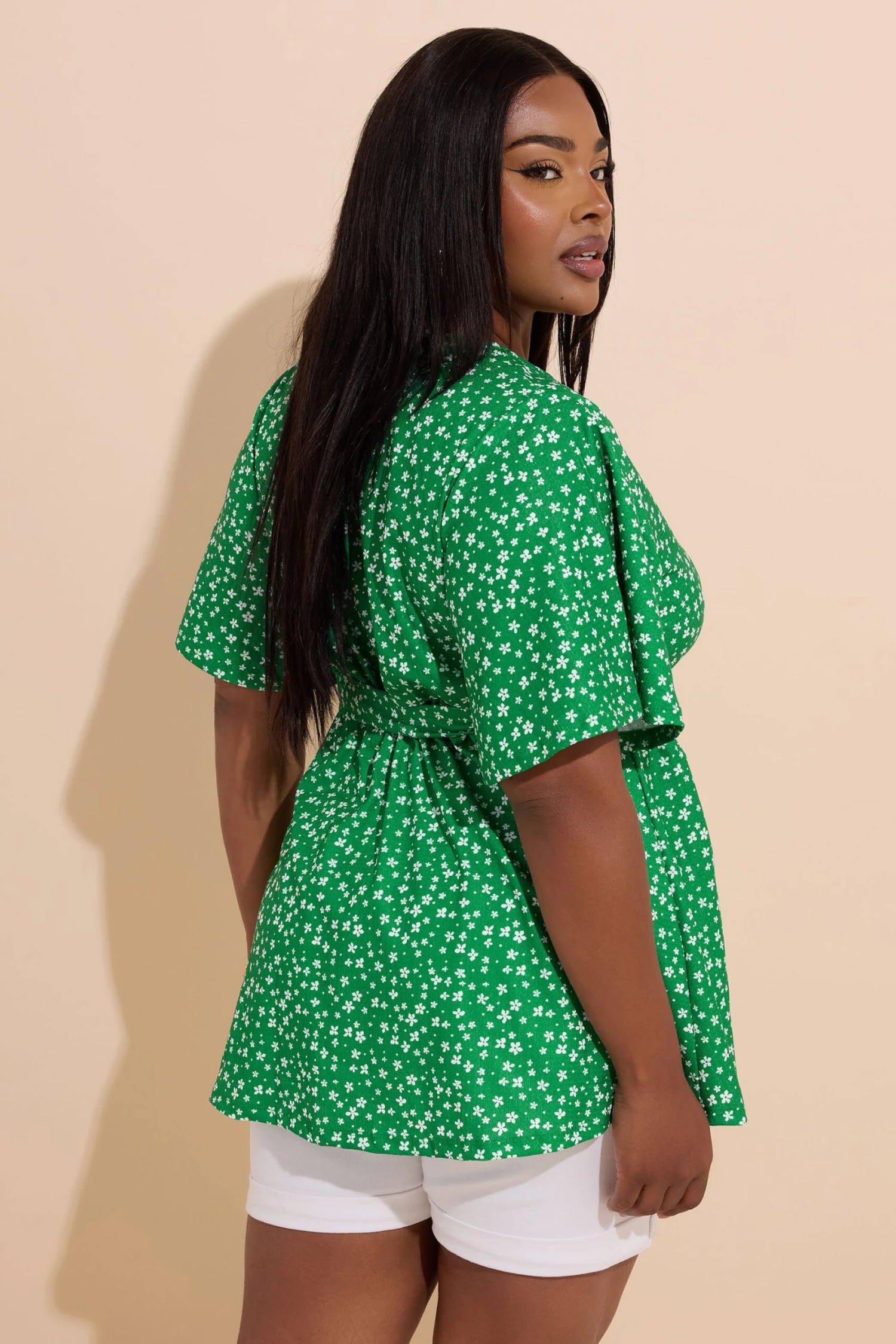 YOURS - Top Cache-Coeur Vert Floral Manches Courtes 5 YOURS - Top Cache-Coeur Vert Floral Manches Courtes – Image 3