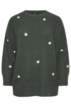 YOURS - Pull Gris Charbonneux Manches Longues Design Clouté -Evans Boutique 5e409714 9e7f 4f 280236 X