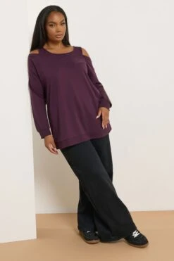 YOURS - Pull 2 En 1 Violet à épaules Dénudées -Evans Boutique 5e986f4d be9d 4d 322731 B