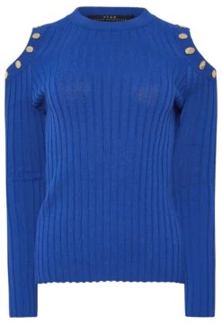 STAR Blue Button Detail Cold Shoulder Jumper 17 STAR Blue Button Detail Cold Shoulder Jumper -Evans Boutique 5eb0307f 8da3 43 110849 X