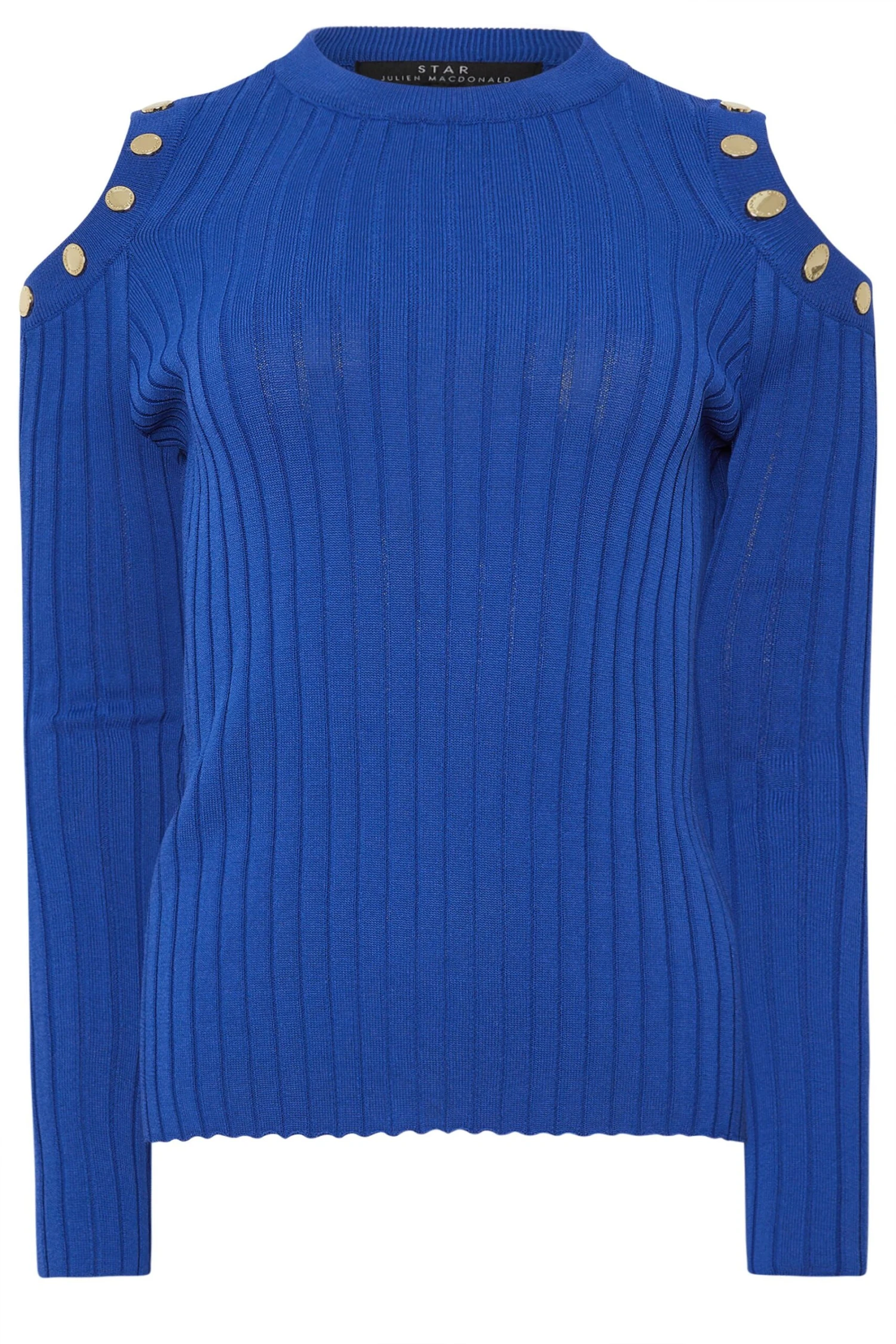 STAR Blue Button Detail Cold Shoulder Jumper 10 STAR Blue Button Detail Cold Shoulder Jumper – Image 8