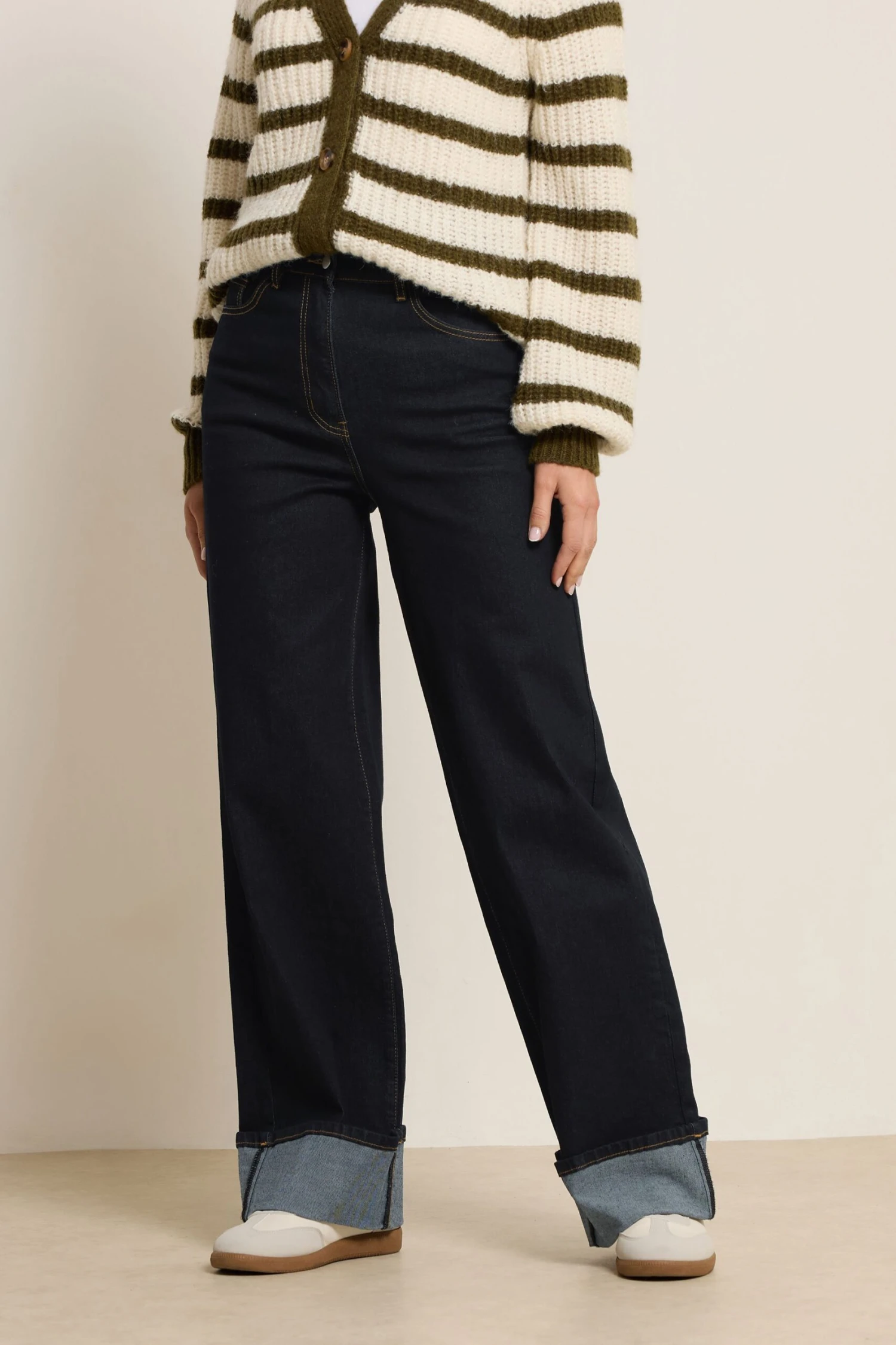 LTS Tall Dark Blue Turn Up Wide Leg Jeans 5 LTS Tall Dark Blue Turn Up Wide Leg Jeans – Image 3