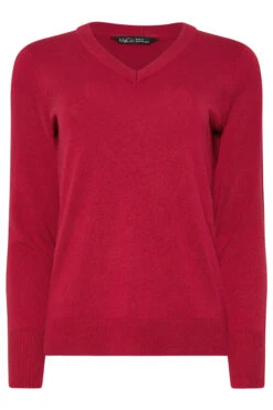 M&Co Red V-Neck Long Sleeve Jumper -Evans Boutique 5f1a6473 2035 4f 502413 X