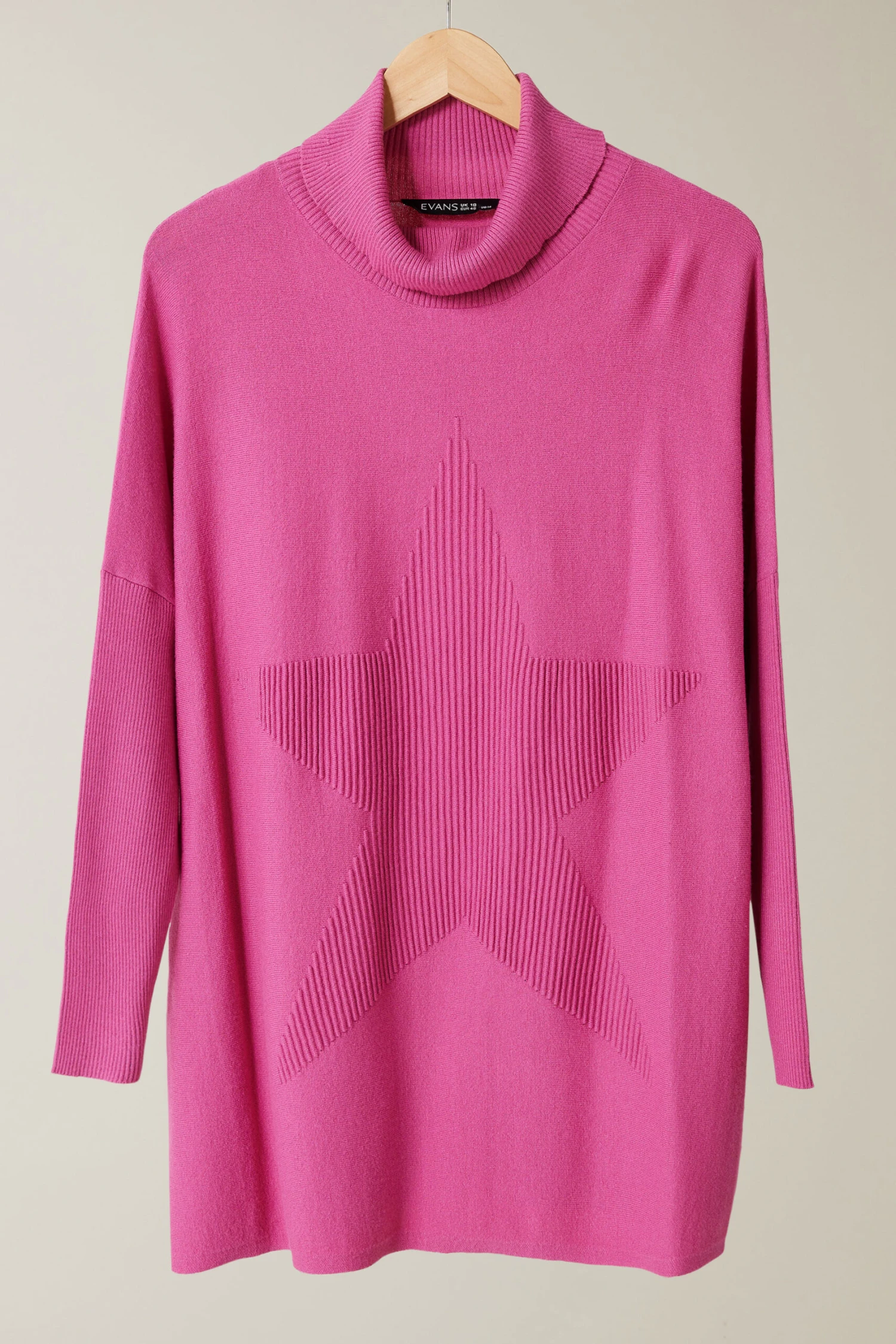 EVANS Curve Pink Knitted Star Roll Neck Jumper 7 EVANS Curve Pink Knitted Star Roll Neck Jumper – Image 5