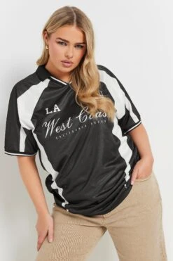 YOURS - Top Noir & Blanc Varsity 'LA West Coast' En Jersey 8 YOURS - Top Noir & Blanc Varsity 'LA West Coast' En Jersey -Evans Boutique 5fadd8f6 ea9d 47 303738 B