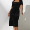 YOURS LONDON Curve Robe Mi-longue En Velours Noir à Col Carré -Evans Boutique 6025b76d c647 43 163343 A