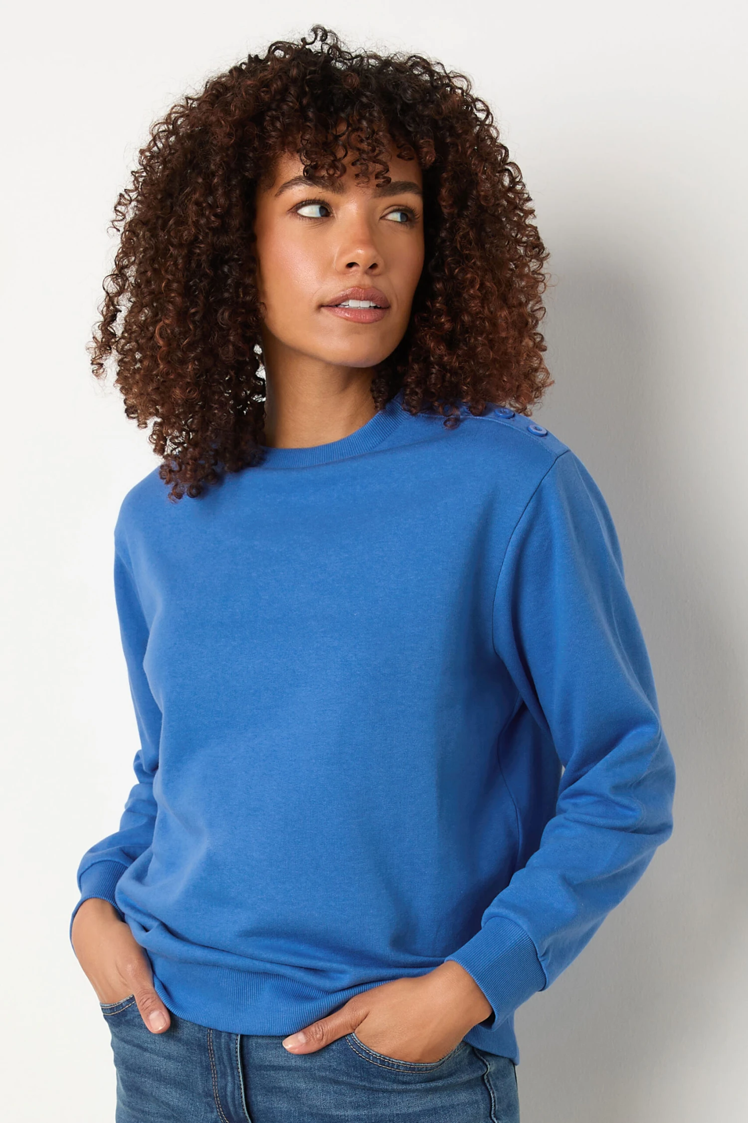 M&Co Blue Button Detail Sweatshirt 4 M&Co Blue Button Detail Sweatshirt – Image 2
