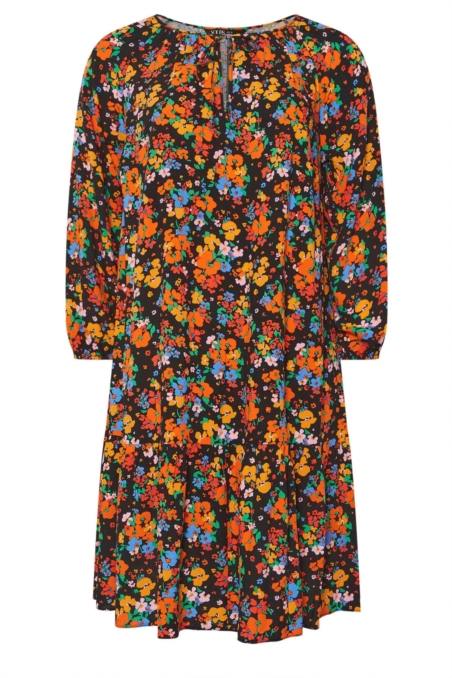 YOURS Curve Robe Mi-longue Noire Et Orange à Fleurs Et Col Noué 7 YOURS Curve Robe Mi-longue Noire Et Orange à Fleurs Et Col Noué – Image 5