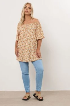 YOURS - Top Bardot Volanté Orange Texturé Floral 8 YOURS - Top Bardot Volanté Orange Texturé Floral -Evans Boutique 61b55a25 9ae3 43 322680 B