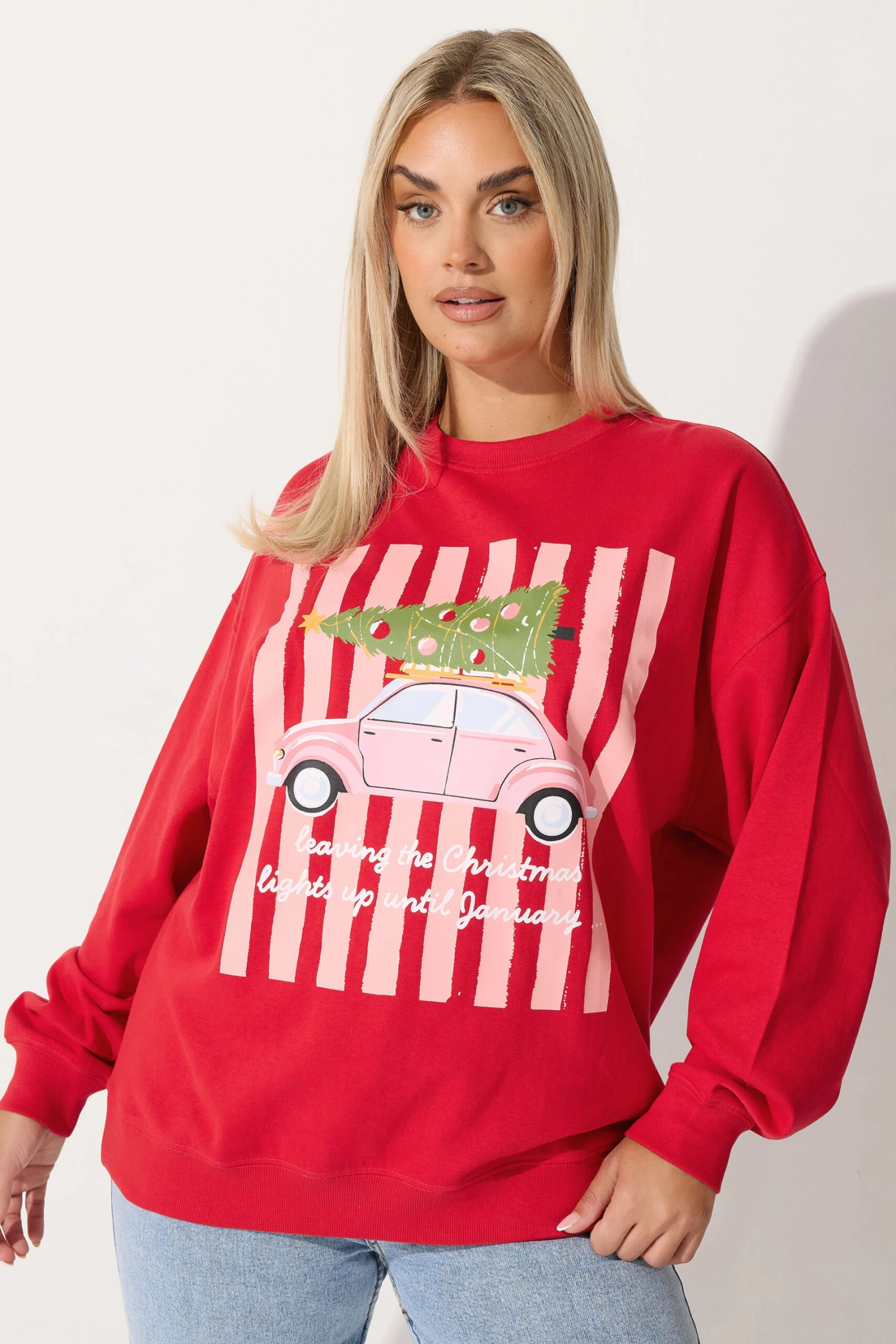 LIMITED COLLECTION Sweat-shirt Graphique Curve Red Christmas Lights 3 LIMITED COLLECTION Sweat-shirt Graphique Curve Red Christmas Lights