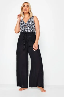 Pantalon De Plage Noir Wide Leg -Evans Boutique 6211f683 2882 4f 150237 C