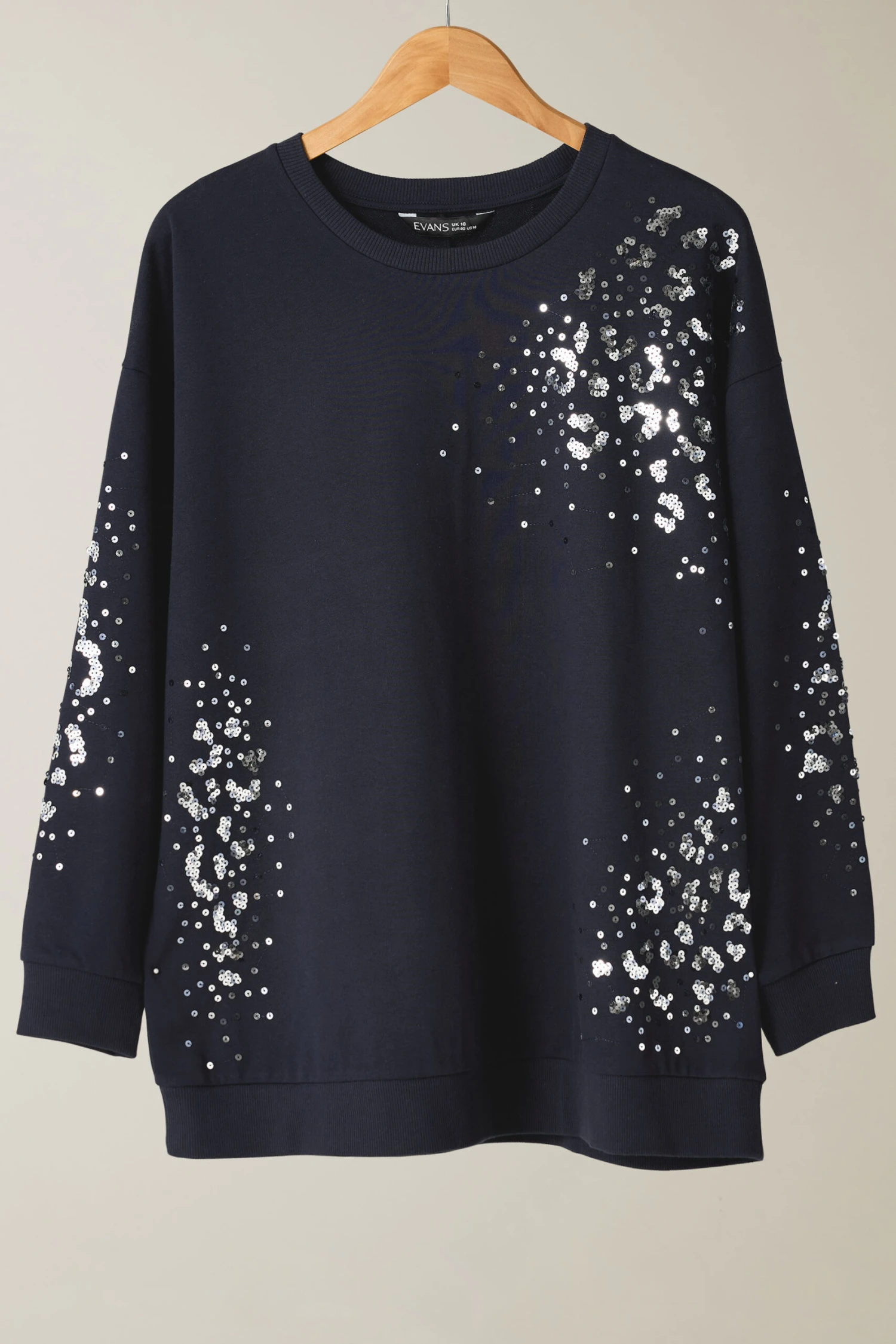 EVANS Curve Navy Blue Leopard Sequin Embellished Sweatshirt 8 EVANS Curve Navy Blue Leopard Sequin Embellished Sweatshirt – Image 6