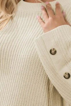 YOURS Curve Pull Blanc Naturel à Manches Boutonnées -Evans Boutique 62340a4d b189 49 280724 D