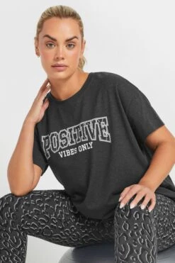 YOURS ACTIVE - Top Gris Charbonneux 'Positive Vibes Only' -Evans Boutique 626c90ae ac18 42 500100 D