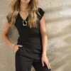 LTS Tall Black Ruched Buckle Top 1 LTS Tall Black Ruched Buckle Top -Evans Boutique 62cf2386 936a 47 356566 356542 L1