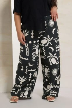 YOURS - Pantalon Wide Leg Noir Abstrait En Sergé