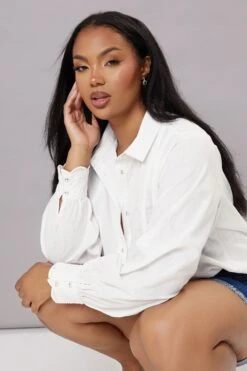 YOURS - Chemisier Oversize Blanc à Manches Longues -Evans Boutique 63595750 670f 4d 330650 D