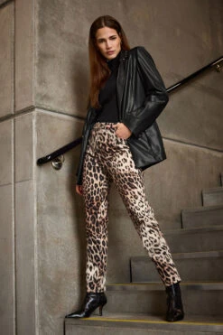 STAR Beige Brown Denim Leopard Straight Leg Jeans
