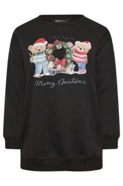 YOURS - Sweatshirt Noir Festif Manches Longues Nounours De Noël -Evans Boutique 63a74f2e 512c 42 303816 X
