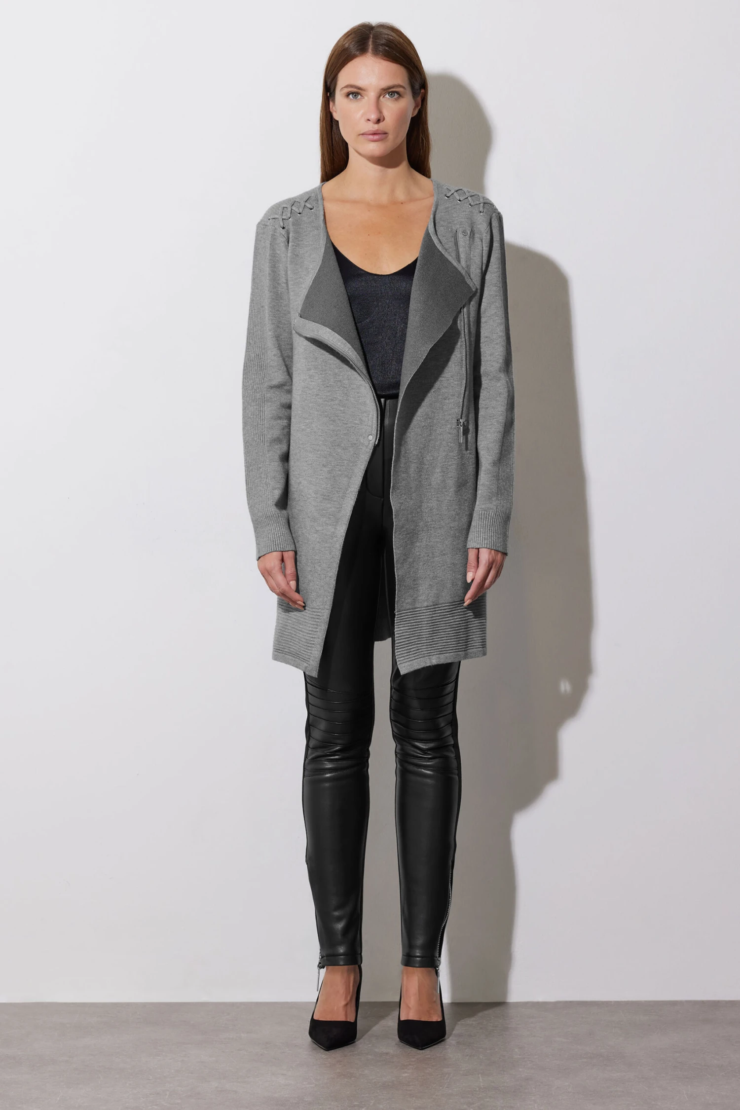 STAR Grey Eyelet Detail Zip Cardigan 4 STAR Grey Eyelet Detail Zip Cardigan – Image 2