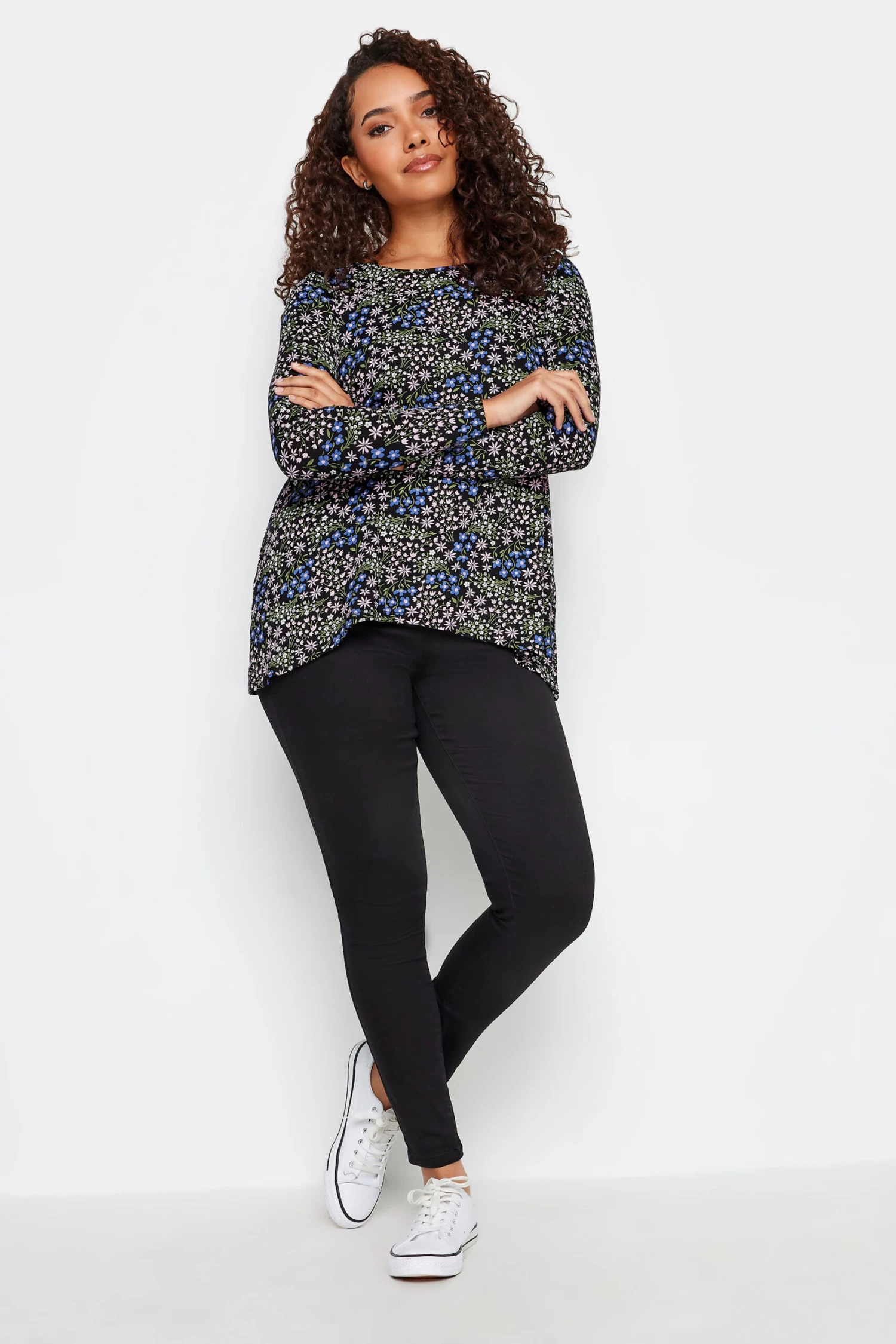 M&Co Black Floral Print Long Sleeve Top 4 M&Co Black Floral Print Long Sleeve Top – Image 2