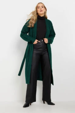 LTS Tall Emerald Green Cable Knit Midi Cardigan