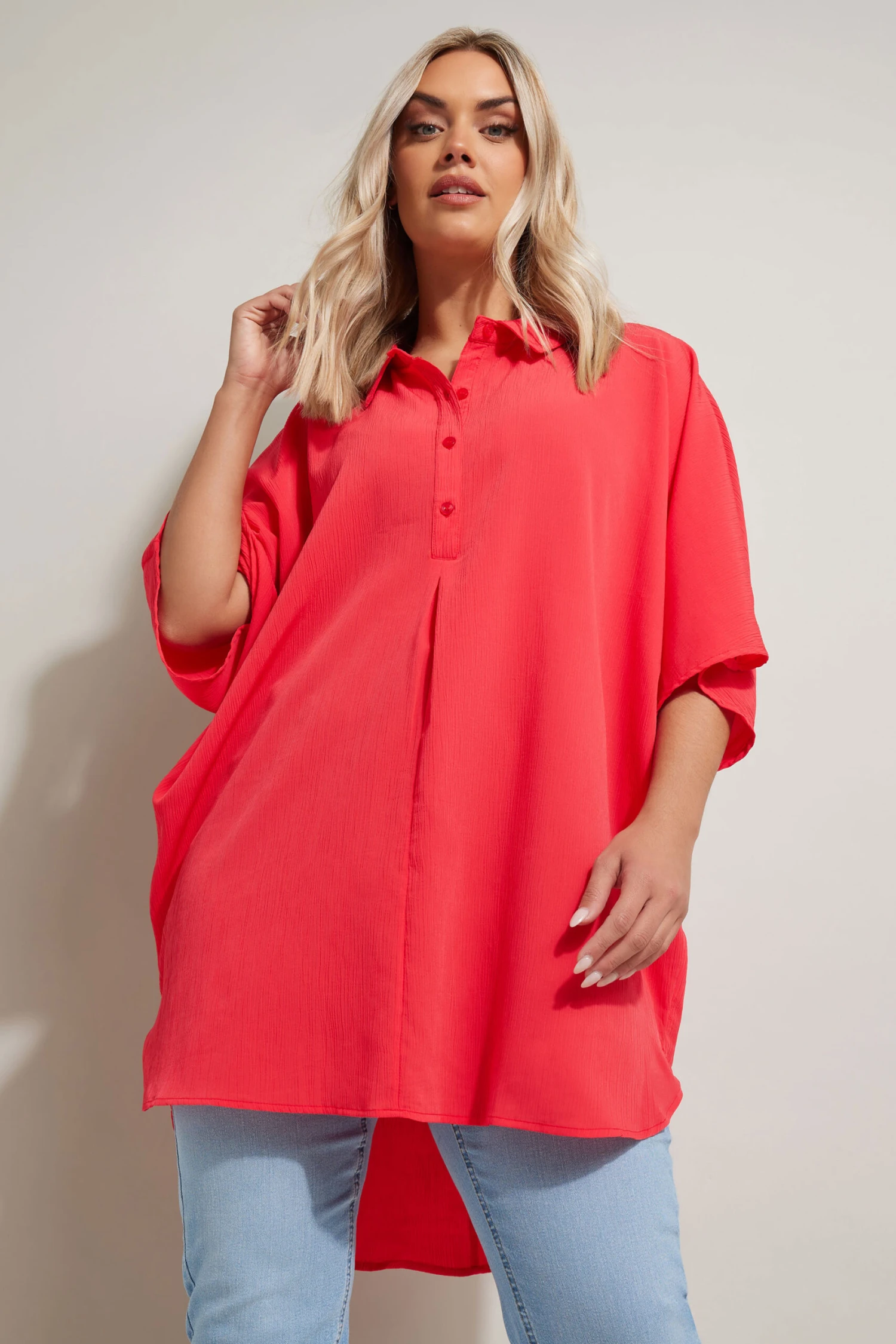 YOURS - Chemisier Rouge Oversize Léger 3 YOURS - Chemisier Rouge Oversize Léger