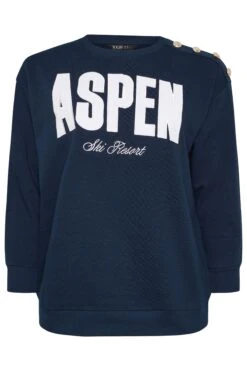YOURS Curve Sweat-shirt Bleu Marine à Slogan « Aspen » 11 YOURS Curve Sweat-shirt Bleu Marine à Slogan « Aspen » -Evans Boutique 657f7a41 5ea2 45 126803 X