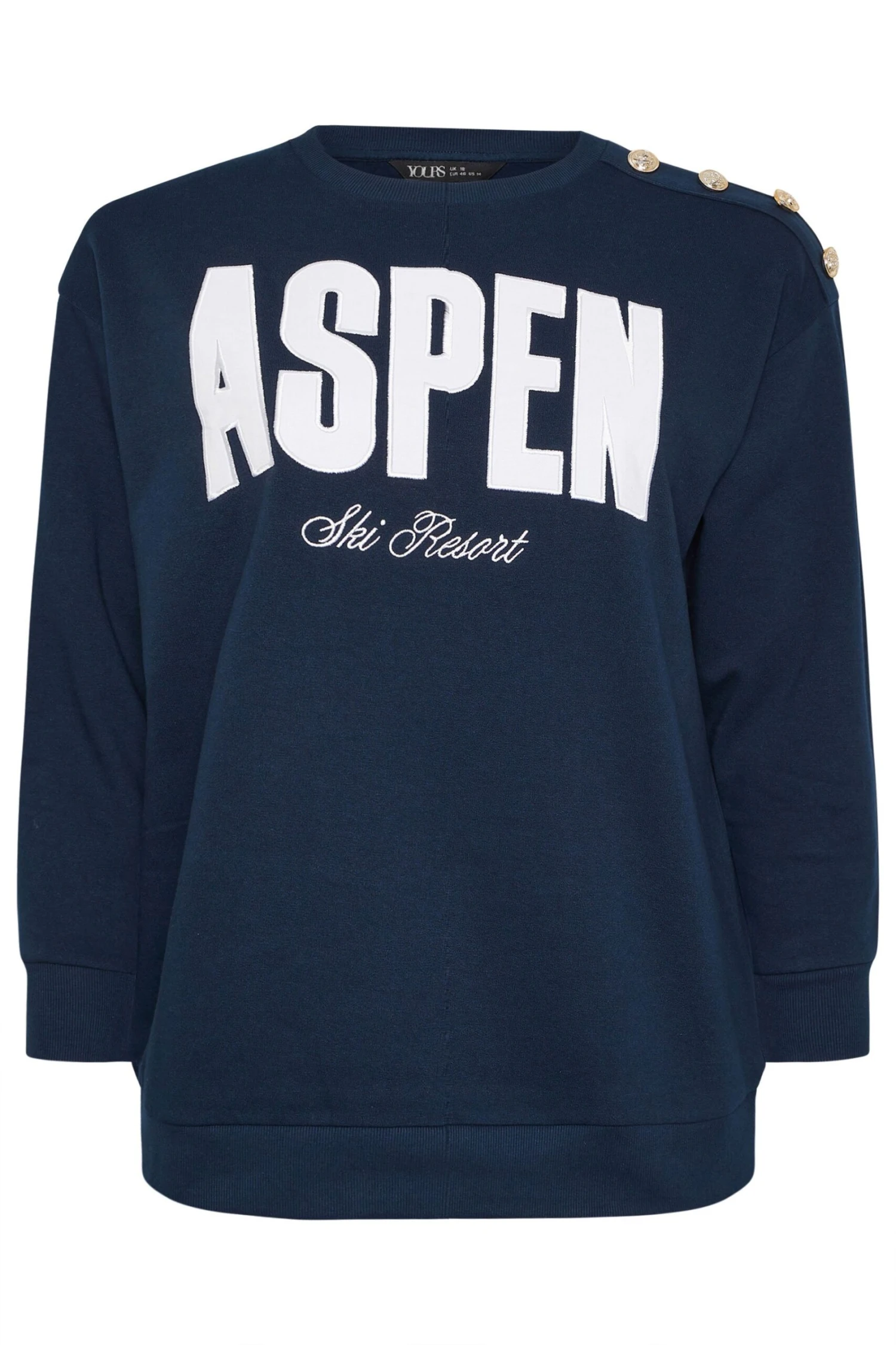 YOURS Curve Sweat-shirt Bleu Marine à Slogan « Aspen » 7 YOURS Curve Sweat-shirt Bleu Marine à Slogan « Aspen » – Image 5