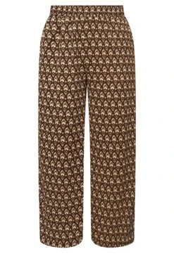 YOURS Curve Pantalon Large Texturé à Imprimé Ikat Marron -Evans Boutique 66206802 03e0 40 303708 X